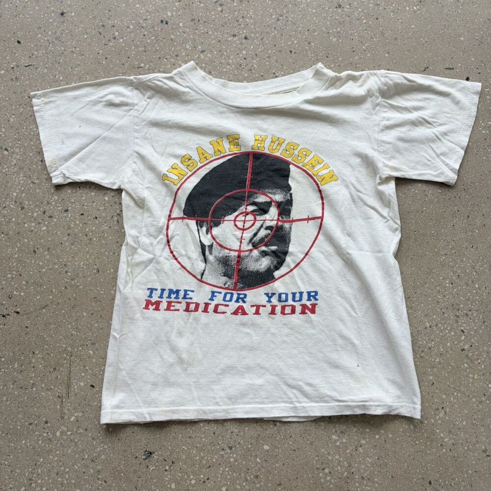 Vintage 90s Insane Hussein White USA Military T-Shirt